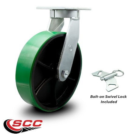 Service Caster 12 Inch Heavy Duty Green Poly on Cast Iron Wheel Swivel Caster with Swivel Lock SCC-KP92S1230-PUR-GB-BSL